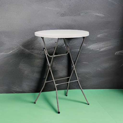 2.63 ft Plastic Round Folding Bar Table - White, Portable for Events