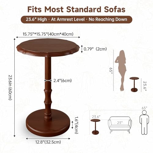 Vintage Pedestal Side Table - Solid Walnut End Table for Living Room