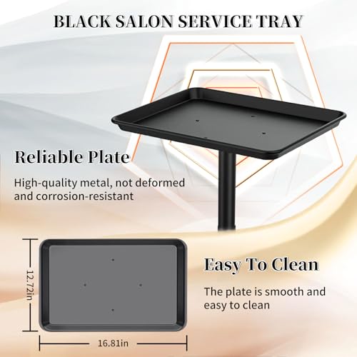 Black Salon & Tattoo Rolling Tray Cart with Height Adjustment - Niuadage