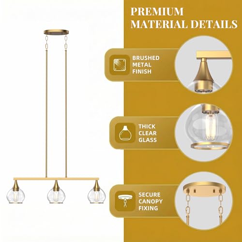 Brushed Gold Kitchen Island Pendant Light - 3 Light E26 Fixture - Variation of Gold / 3-Light