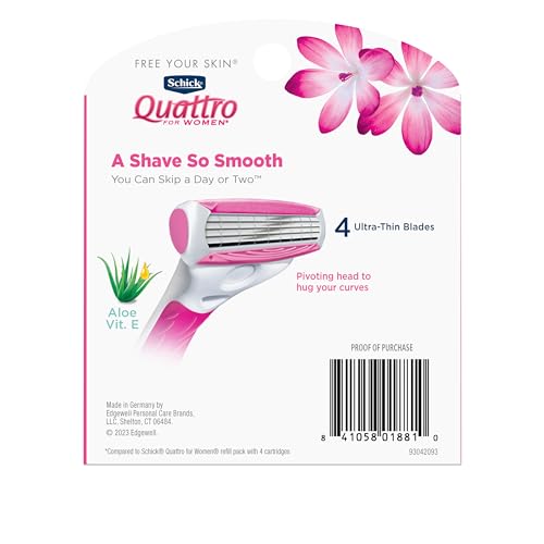 Schick Quattro Womens Razor for Shaving Refllls,Razors for Women Value Pack,Ladies Razors-for Legs -,(Pack of 16)