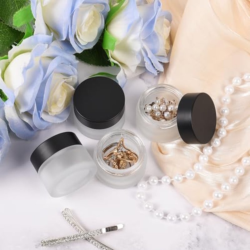 0.5 oz Glass Jars with Lids, Small Empty Cosmetic Jars with Inner Liners, Frosted Finish Sample Containers for Lip Balm, Ointments, Salves, Creams, Candle Making (72 Pack, Clear Frosted)
