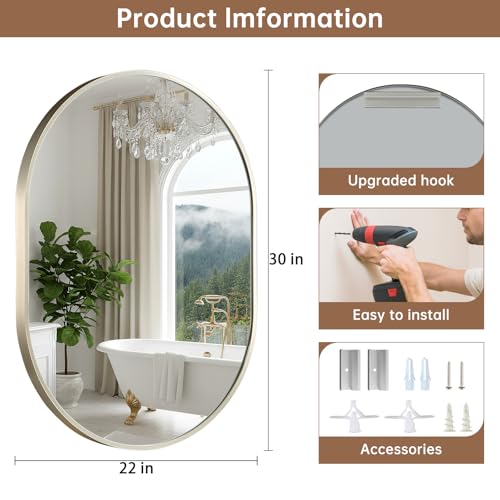 22x30 Inch Oval Brushed Nickel Bathroom Mirror - Modern Wall Decor