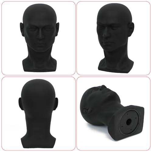 Male Mannequin Head PVC Display Model for Wigs Hats Masks Sunglasses - Matte Black L30