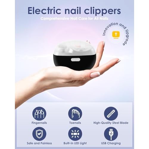 Electric Nail Clipper Upgraded 3 in 1 Automatic - with Polishing, Dust Storage & LED Light, Nail File Toenail Trimmer, Gifts for Women Men Mom Her Him Kids Adults Senior Baby Teacher Students