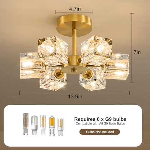Sputnik Crystal Semi Flush Ceiling Light - 6 Lights Gold Variation