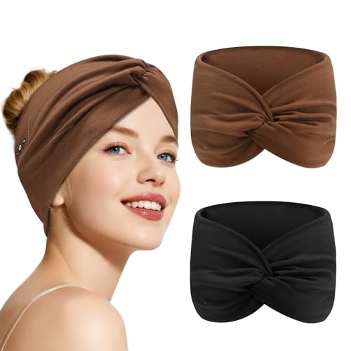 Bluetooth Headband for Women - Black & Brown Wireless Headphones with HD Stereo Speakers for Workout & Travel