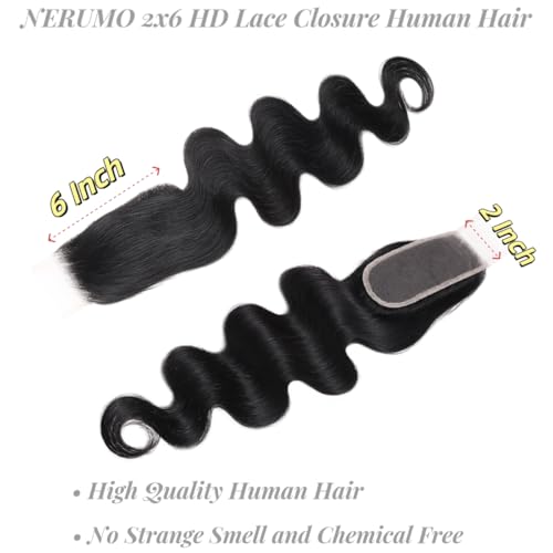 2x6 HD Lace Closure Body Wave Human Hair 12 Inch Natural Color - Brazilian Virgin, Middle Part, Baby Hair, Transparent HD Lace, Variation of THIS listing