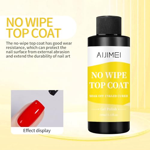 AIJIMEI 240ml Gel Polish No Wipe Top Coat Long Lasting Top Gel for Acrylic Nails,Gel Top Coat for Home DIY and Nail Salon Non-Wipe TopCoat for Gel Polish 8 Fl Oz