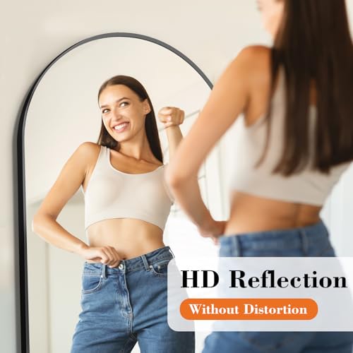 Black Arched Full Length Floor Mirror 64x21 Inches Stand & Wall Mount
