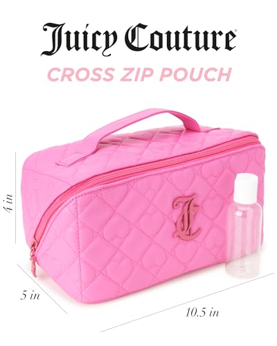 Juicy Couture Pink Faux Leather Quilted Heart Makeup Bag with Top Handle