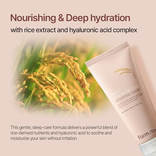 Farmstay Rice & Hyaluronic Acid Wrapping Face Mask - Peel Off Glass Skin Glow, Deep Hydration, 5.07 fl oz, Spatula Included