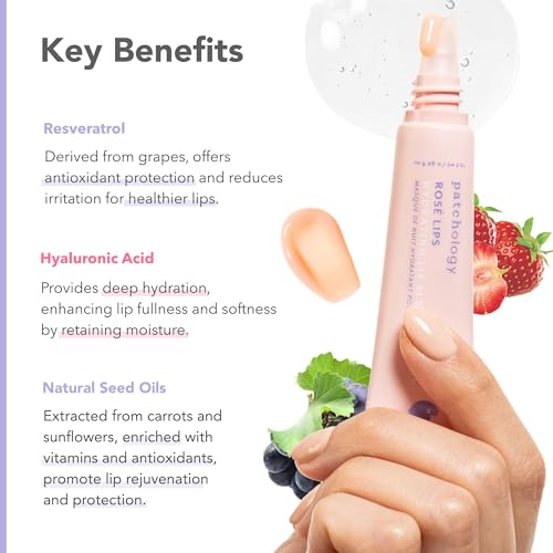 Patchology Ros? Lip Sleeping Mask - Overnight Lip Mask with Hyaluronic Acid and Resveratrol - Hydrating and Repairing Lip Gloss Treatment softens and heals dry cracked lips (14.7 ml)