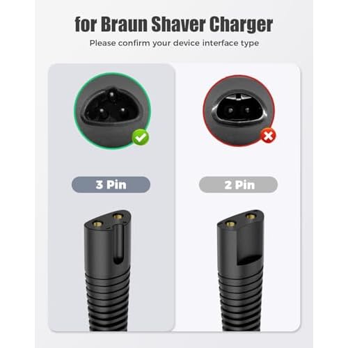 Charger Replacement for Braun Shaver Series 7 3 9 5 1, Charging Cord Compatible with Braun 190, 3040s, 340, 5040s, 720, 720s-4, 760cc, 790cc 9090 Razor Trimmer 12V 400mA