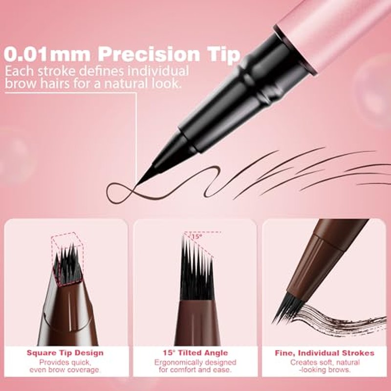 Microblading Eyebrow Pencil for Women, Waterproof Eyebrow Pen with Micro-Fork Tip & Precise Brush-Tip, Natural Hair-Like Brows, Long-Lasting Smudge-Proof Eye Brow Tint, Dark Brown,1 Pack