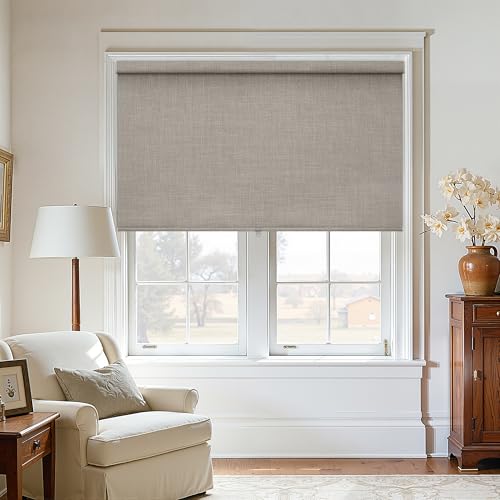 TWODRAPES Burlywood Birch 58W x 72H Cordless Blackout Linen Roller Shades