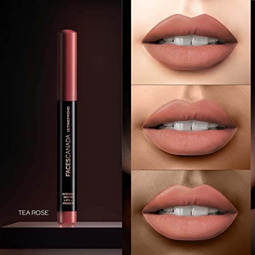 FACESCANADA Ultime Pro HD Intense Matte Lipstick + Primer - Tea Rose (Nude) | 9 Hour Long Lasting Lip Color | Lightweight & Smudge Proof Matte Finish | 0.05 Oz/1.4g