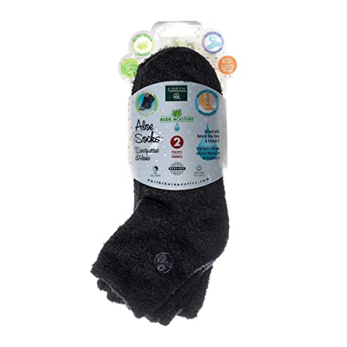 Earth Therapeutics Aloe Vera Socks ? Infused with Natural Aloe Vera & Vitamin E ? Helps Dry Feet, Cracked Heels, Calluses, Dead Skin - Use with Your Favorite Lotions - Black/Black (2 Pairs)