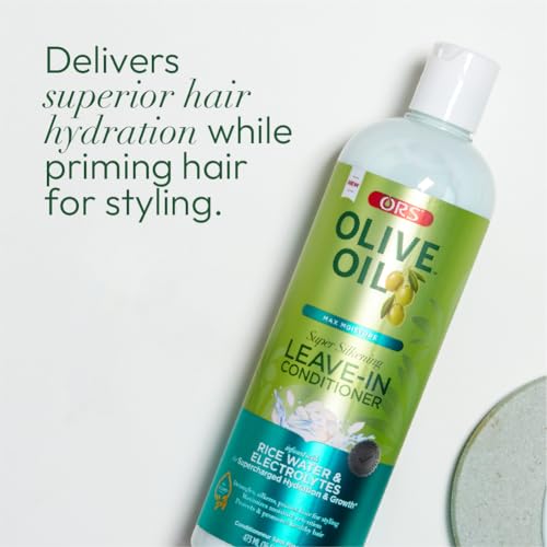 ORS Olive Oil Max Moisture Leave-In Conditioner with Rice Water and Electrolytes for Supercharged Hair Hydration 16.0 Ounce (Pack of 2)