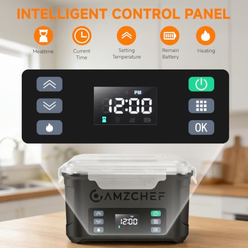 AMZCHEF Portable Cordless Electric Lunch Box, Black, 27000mAh Food Warmer