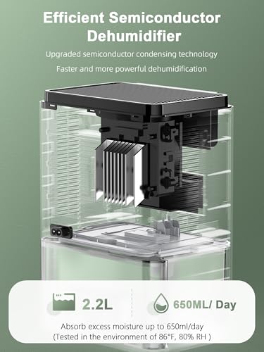2200ML Dehumidifier for Home & Basement with 75oz Water Tank, Quiet 2 Modes, Auto Shut Off & Ambient Light