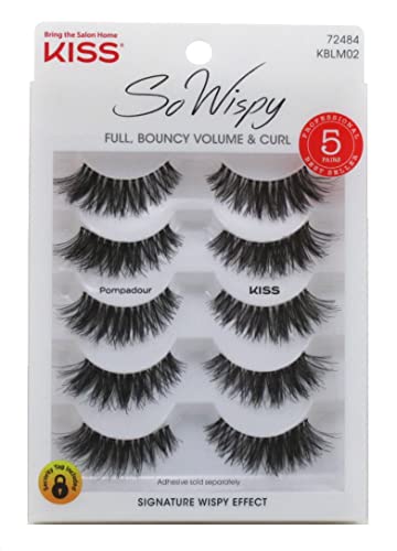 KISS Wispy Pompadour False Lashes - 5 Pairs Pack of 3, Full Bouncy Volume & Curl