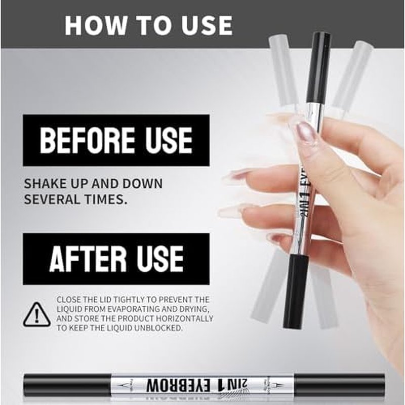 2 Prong Tip Microblading Eyebrow Pen - 2-in-1 Waterproof Eyebrow Pencil, Long-Lasting Natural Hair-Like Brows, Smudge-Proof & Easy to Use (03#Dark Brown)