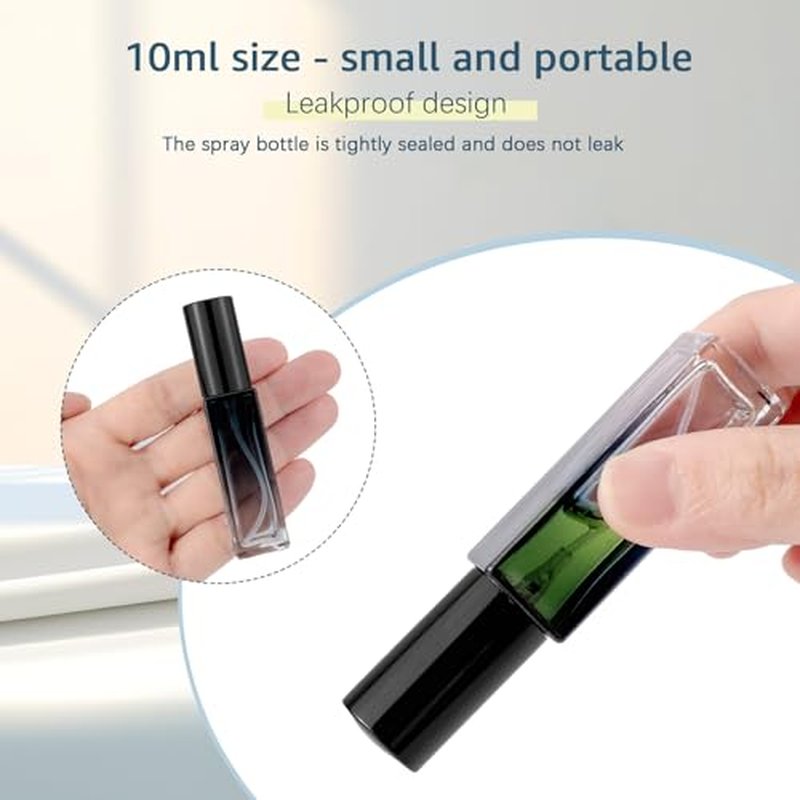 Kesell 11 Pack 10ml Spray Bottles Glass Refillable Perfume Atomizer for Travel Square Empty Bottles Containers Portable Glass Perfume Bottle Set with 5pcs Funnel and 5pcs Dropper (Black Cap)