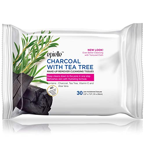 Epielle Makeup Remover Wipes, Remove Waterproof Mascara, Gentle Daily Facial Cleanser Towelettes with Collagen, Tea Tree & Aloe Vera, Stocking Stuffers, 30 Count (Pack of 6)