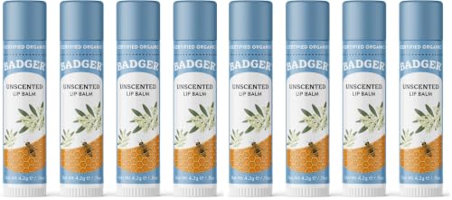 Unscented Organic Lip Balm Pack of 8 - Sensitive & Long-Lasting Moisturizer