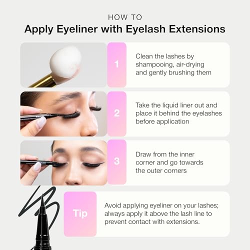 CURACORO Oil-Free Liquid Eyeliner for Eyelash Extensions, Ultra-Fine Felt Tip, Waterproof & Long-Lasting, Smudge-Proof Black Eyeliner