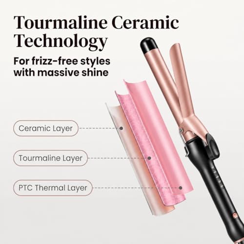 1 Inch Curling Iron with Clamp - Tourmaline Ceramic Hair Curler, 5 Heat Settings, Fast Heating, Dual Voltage, Auto Shut-Off
