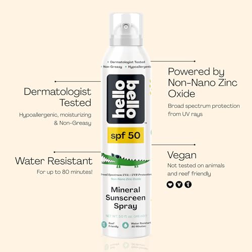Hello Bello SPF 50 Mineral Sunscreen Spray - Hypoallergenic Broad Spectrum UVA UVB Protection - Reef Friendly & Water Resistant - Pack of 2