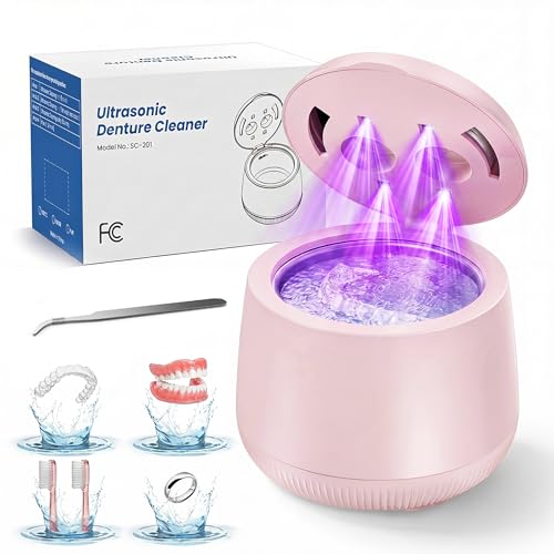 Pink Ultrasonic Retainer Cleaner Machine with UV-C & 4 Modes - 48kHz