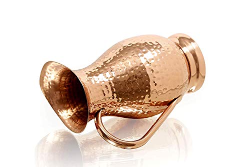 Large Pure Copper Water Pitcher with Lid - Handcrafted Hammered Jug, 70 Oz/2000ml for Home & Gifting