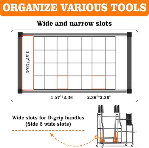 OrganizeLink 36" Large Freestanding Garden Tool Organizer with Wheels, Side Pocket