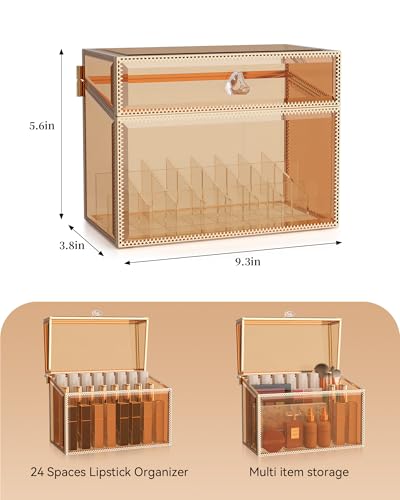 Youdepot Lipstick Organizer Holder, 24-Slot Glass Display Case