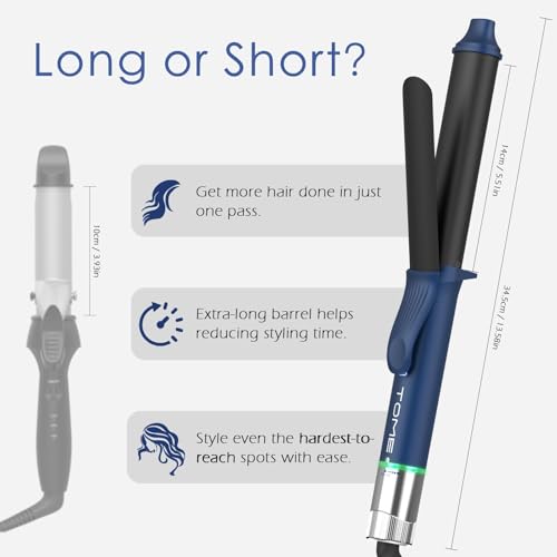 ToMe Oval Curling Iron 1.25 Inch Barrel - Loose Wave Styling, Dual Voltage