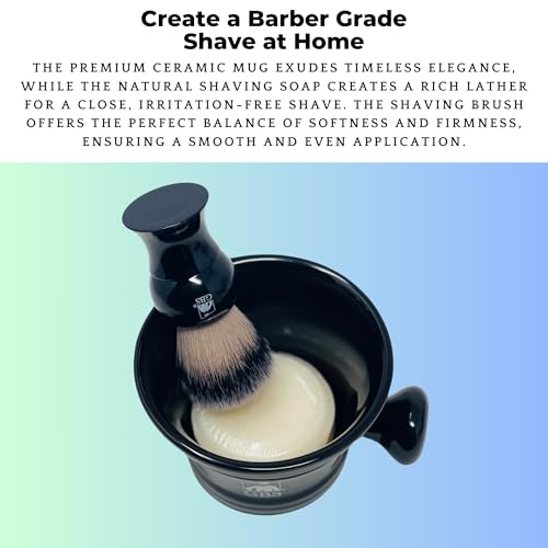 G.B.S GENTS Wet Shaving Kit - 4-Piece Set in Black Ceramic Bowl, Synthetic Brush, Stand & Shea Soap