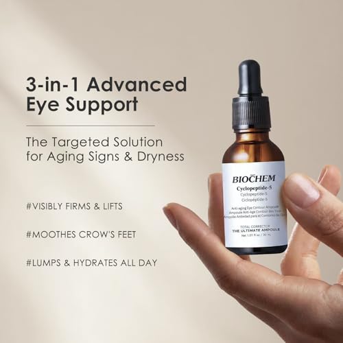BIOCHEM Cyclopeptide-5 Anti-Aging Eye Contour Ampoule ? Firming & Hydrating Serum with Hyaluronic Acid, Under-Eye Treatment, Reduces Bags, Fine Lines & Crow¡¯s Feet ? 1.01 fl. oz / 30 mL