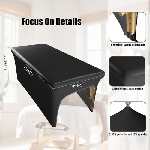 Leather Massage Table Cover Wipeable Waterproof Protector - Black, 6FT Fitted