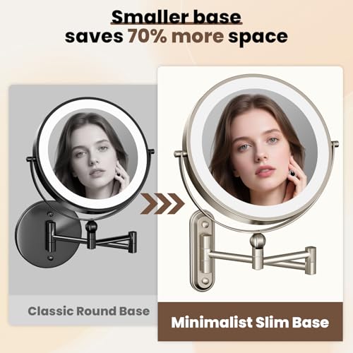 9" Wall Mounted LED Lighted Makeup Vanity Mirror - 4000mAh Rechargeable Double Sided 1X/30X Magnifying Mirror, 3 Color Lights Touch Dimmable, Height Adjustable Extended Arm 360¡Æ Swivel Bathroom Mirror