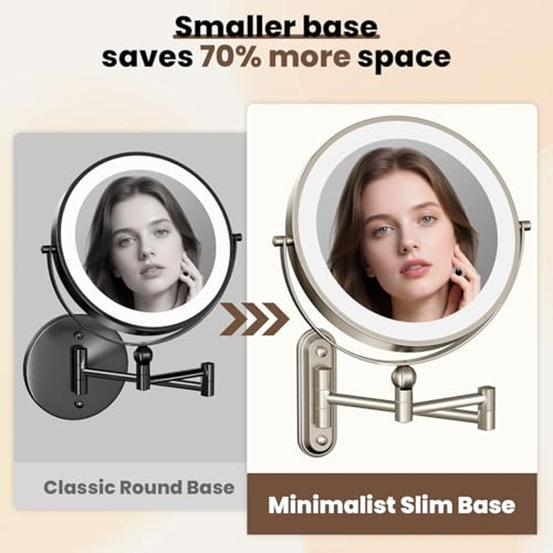 9" Wall Mounted LED Lighted Makeup Vanity Mirror - 4000mAh Rechargeable Double Sided 1X/30X Magnifying Mirror, 3 Color Lights Touch Dimmable, Height Adjustable Extended Arm 360¡Æ Swivel Bathroom Mirror