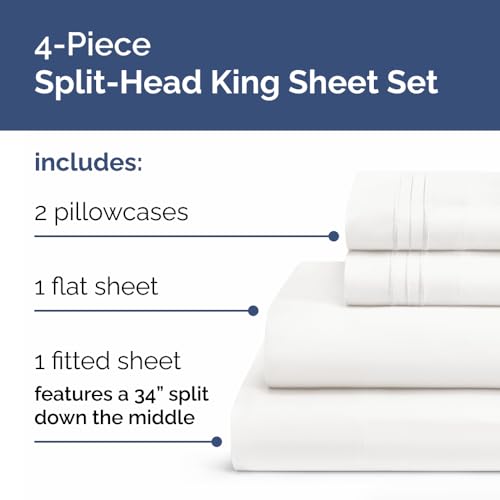 Flex Top Split King Sheet Set - Soft & Cooling - Antique White - 4 Piece with Split Head Design