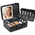 15"x11" Makeup Case with Lighted Mirror & Brush Holder - Waterproof Travel Organizer, Customizable Storage, Rechargeable LED Vanity for Women (black)