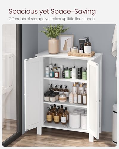 VASAGLE Bathroom Floor Storage Cabinet with Adjustable Shelves, 2-Door, Cloud White - 31.5"