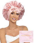 Mulberry Silk Sleeping Bonnet for Women Double Layer Pink Beige Hair Cover - Nourishing & Breathable