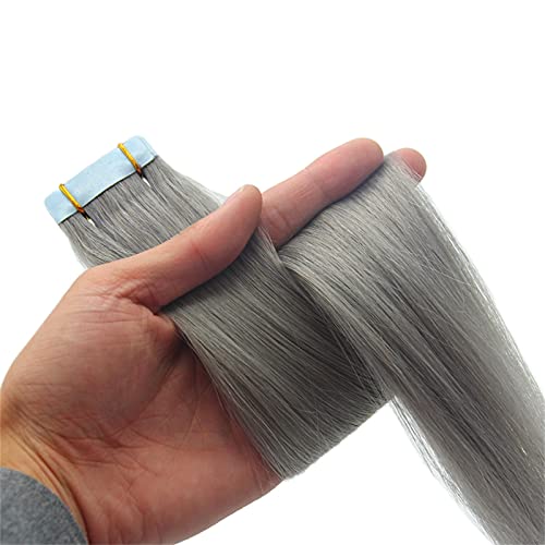 Yotty Silver Gray Tape-In Hair Extensions 18 Inch 40g Remy Human Hair Balayage Ombre