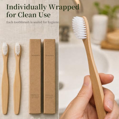 100 Pack Travel Bamboo Toothbrushes with Toothpaste 6g Individually Wrapped - Guest & Hotel Amenities