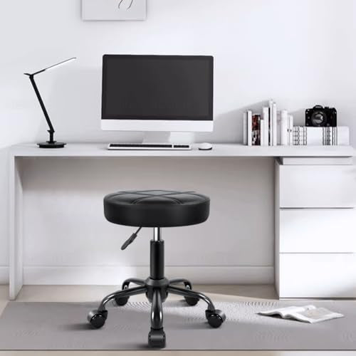 Adjustable PU Leather Rolling Stool Chair for Salon Spa & Home Black
